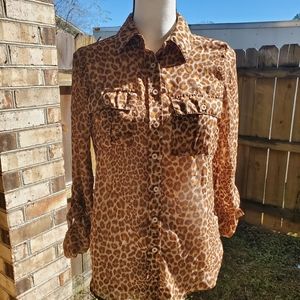 Rue 21 Lepoard Sheer Button-down Top